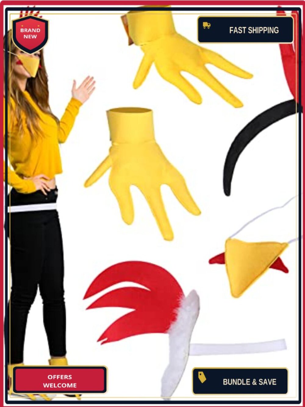 Rooster Chicken Costume 5 Pc Set with Feet Tail Comb Headband Beak for